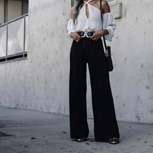 White House Black Market Pants - WHBM high waisted wide leg black pants